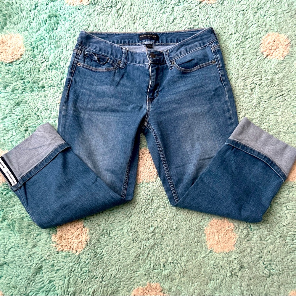 VTG Banana Republic Low Rise Jeans Denim 28 6R Blue Crop Cuff Vintage Straight